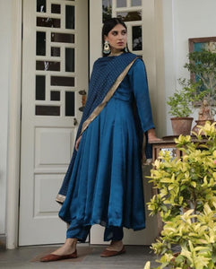 Elegant Blue Color Rangoli Satin Full Stitched Salwar Suit For Ladies
