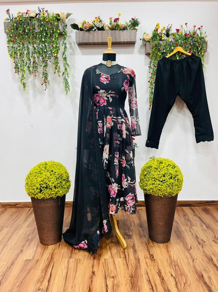 Thrilling Black Color Party Wear Georgette Printed Salwar Suit For Women