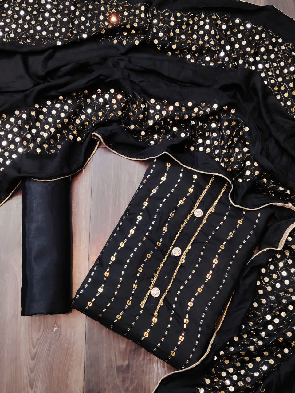Black Color Full Sequence Work Chanderi Fancy Soft Semi Modar Salwar Suit