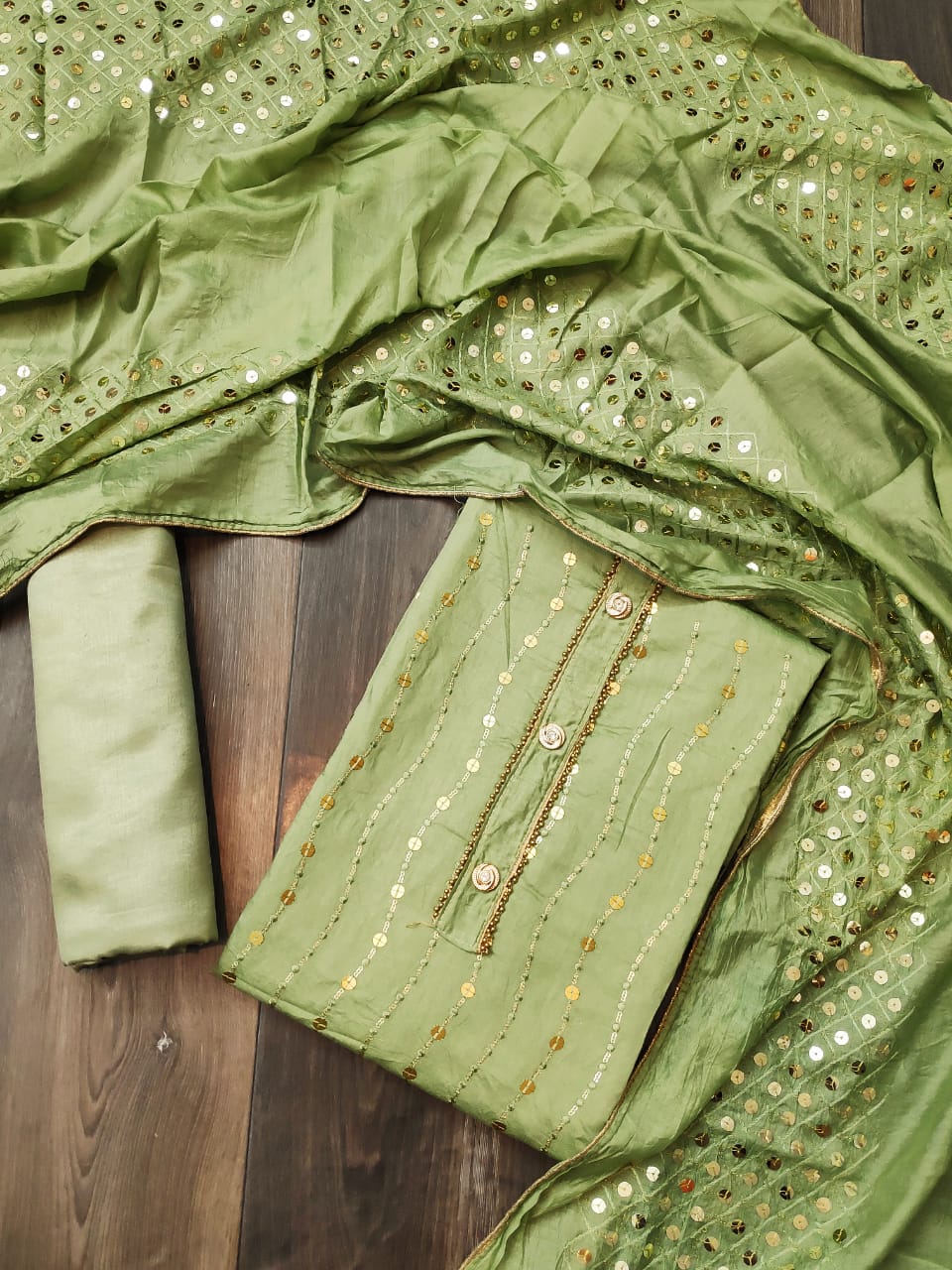 Green Color Party Wear Semi Modar Soft Chanderi Full Sequence Work Salwar Suit