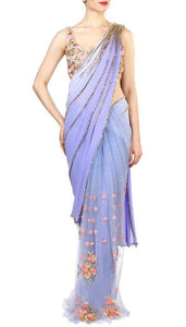 Awesome Light Blue Color Occasion Wear Georgette Thread Work Saree Blouse