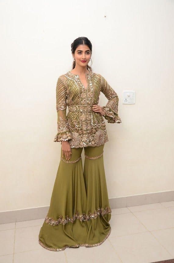 Green Color Sequence Work Georgette Plazo Kurti For Women