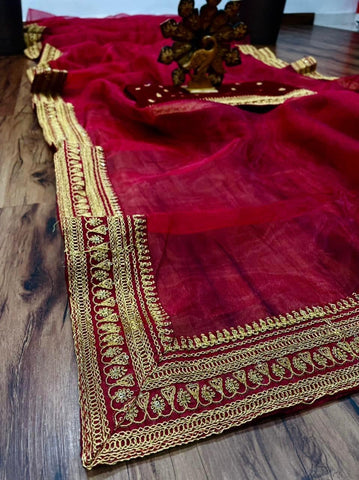 Wondrous Maroon Color Wedding Wear Organza Silk Sequence Work Saree Blouse