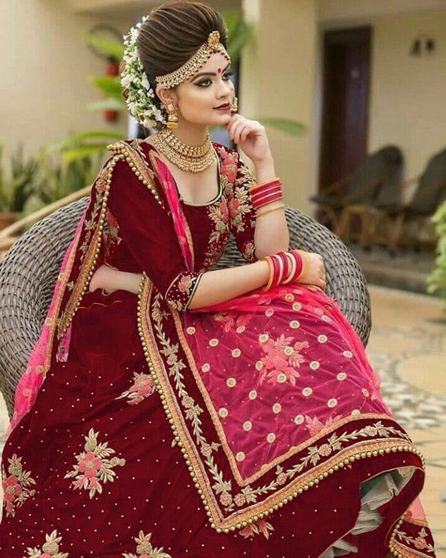 Maroon Color Festive Wear Velvet Tapeta Embroidered Fancy Machine Diamond Work Latest Design Lehenga Choli