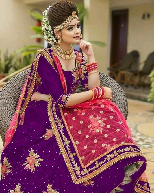 Purple Color Wedding Wear Tapeta Velvet Designer Embroidered Diamond Machine Work Festival Wear Latest Design Lehenga Choli