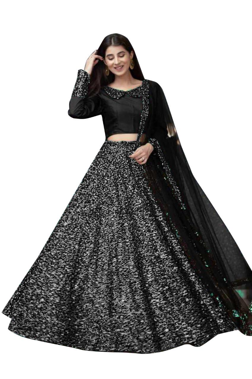 Black Color Party Wear Velvet Sequence Fancy Work Latest Design Lehenga Choli