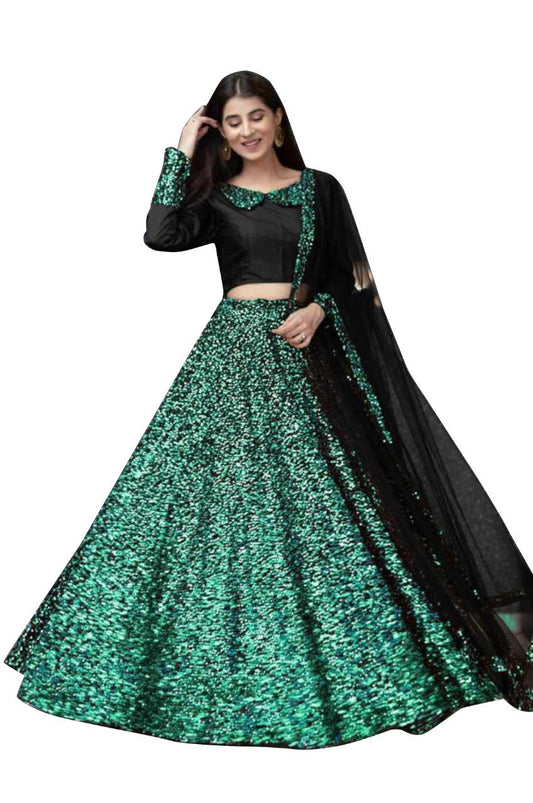 Sea Green Color Occasion Wear Designer Sequence Work Velvet Latest Design Lehenga Choli