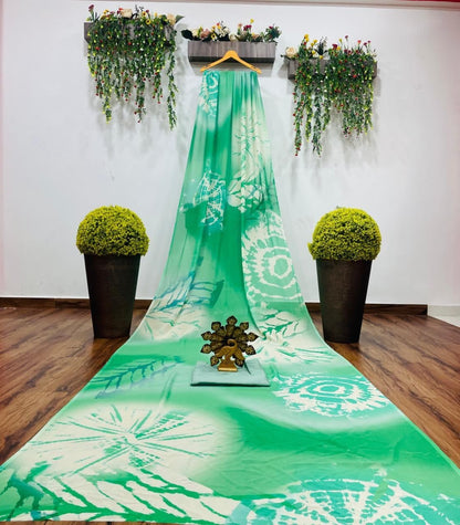 Beautiful Green Color Digital Printed Design Georgette Saree Blouse