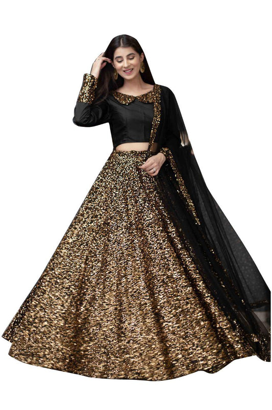 Golden Color Festive Wear Velvet Designer Sequence Work Fancy Latest Design Lehenga Choli