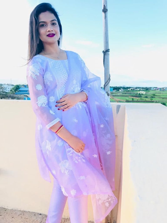 Classic Purple Color chain Stitched Work Organza Salwar Suit For Women