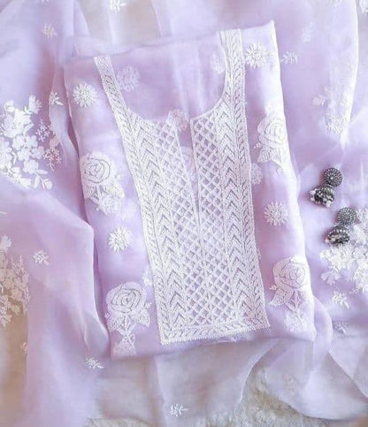 Classic Purple Color chain Stitched Work Organza Salwar Suit For Women