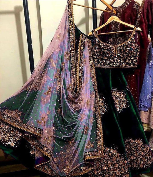 Adorable Green Color Function Wear Velvet Sequence Work Lehenga Choli