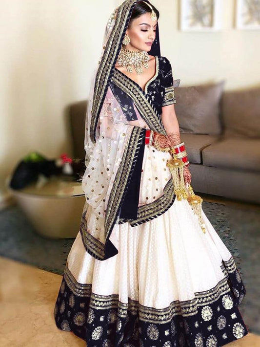 White Color Festival Wear Malabari Silk Fancy Embroidered Work Latest Design Lehenga Choli Design