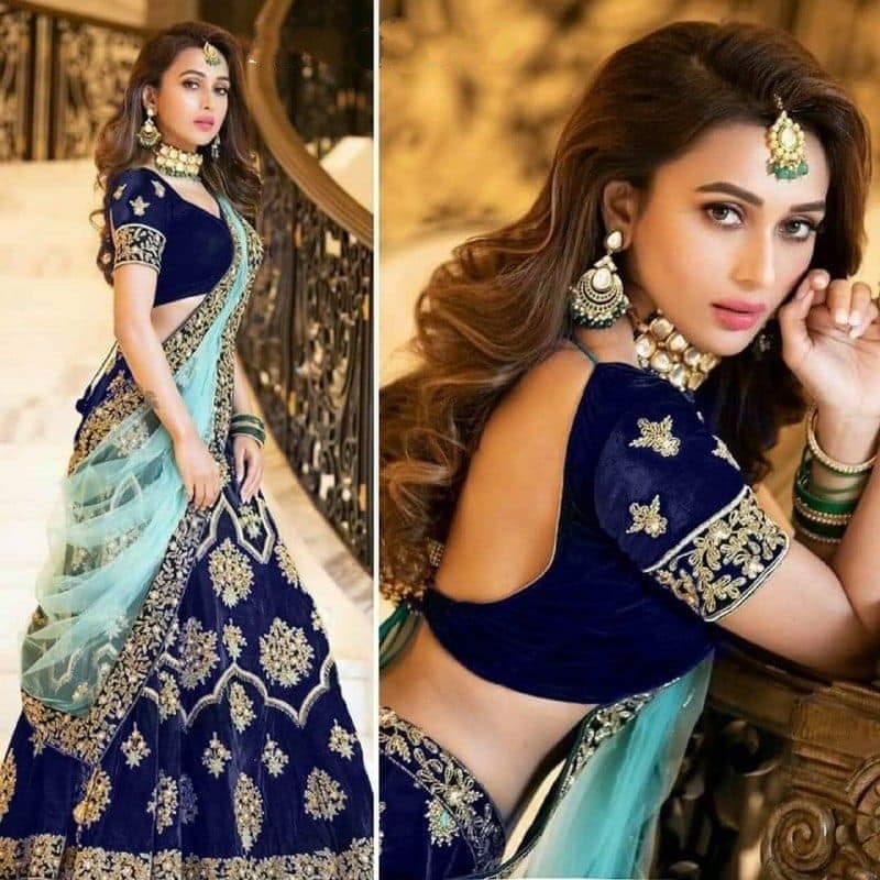 Navy Blue Color Embroidered Work Tapeta Velvet Latest Design Lehenga Choli