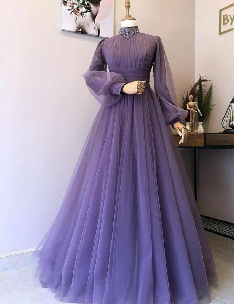 Hypnotic Purple Color Ready Made Net Pleated Design Gown For Party Wear