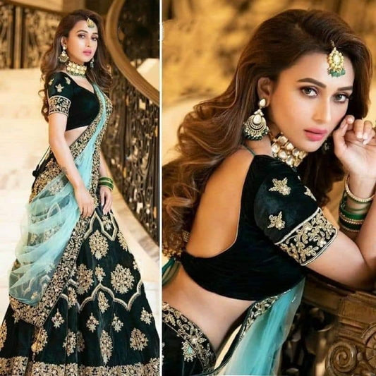 Dark Green Color Festival Wear Tapeta Velvet Embroidered Work Design Latest Design Lehenga Choli
