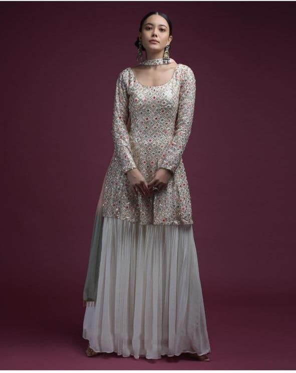 Stupendous Off White Color Georgette Embroidered Work Plazo Salwar Suit