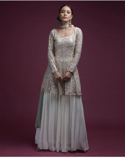 Stupendous Off White Color Georgette Embroidered Work Plazo Salwar Suit