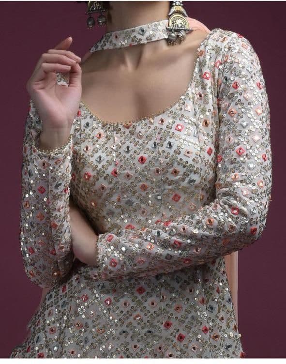 Stupendous Off White Color Georgette Embroidered Work Plazo Salwar Suit