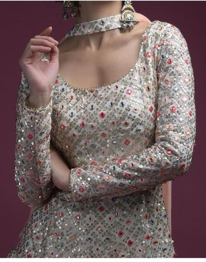 Stupendous Off White Color Georgette Embroidered Work Plazo Salwar Suit