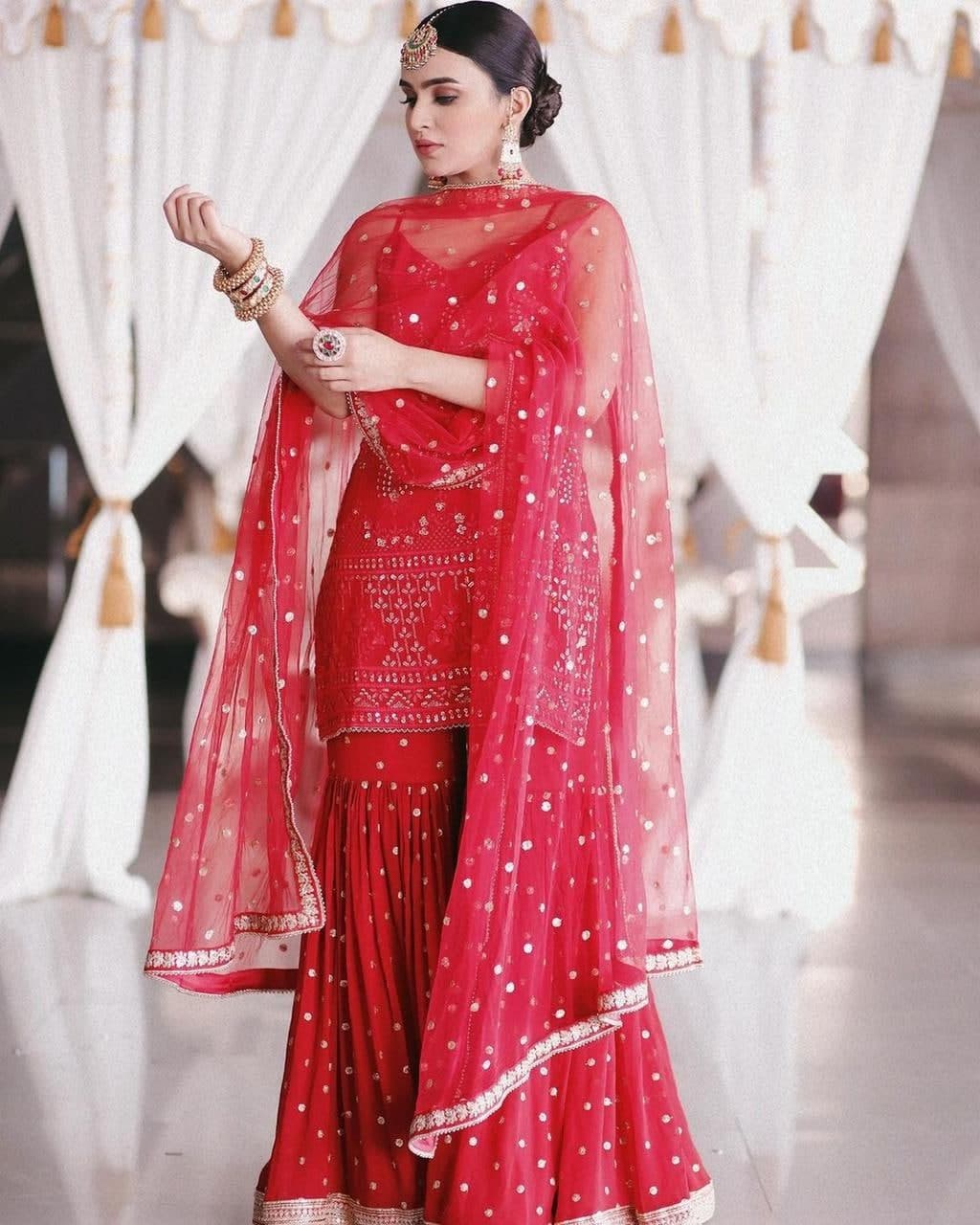Amazaballs Red Color Novelty Georgette Sequence Work Ready Made Salwar Suit