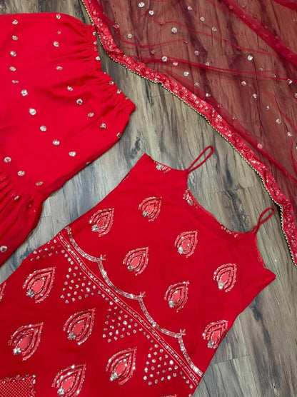 Amazaballs Red Color Novelty Georgette Sequence Work Ready Made Salwar Suit