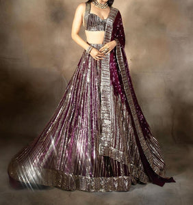 Wine Color Wedding Wear Georgette Embroidered Work Lehenga Choli