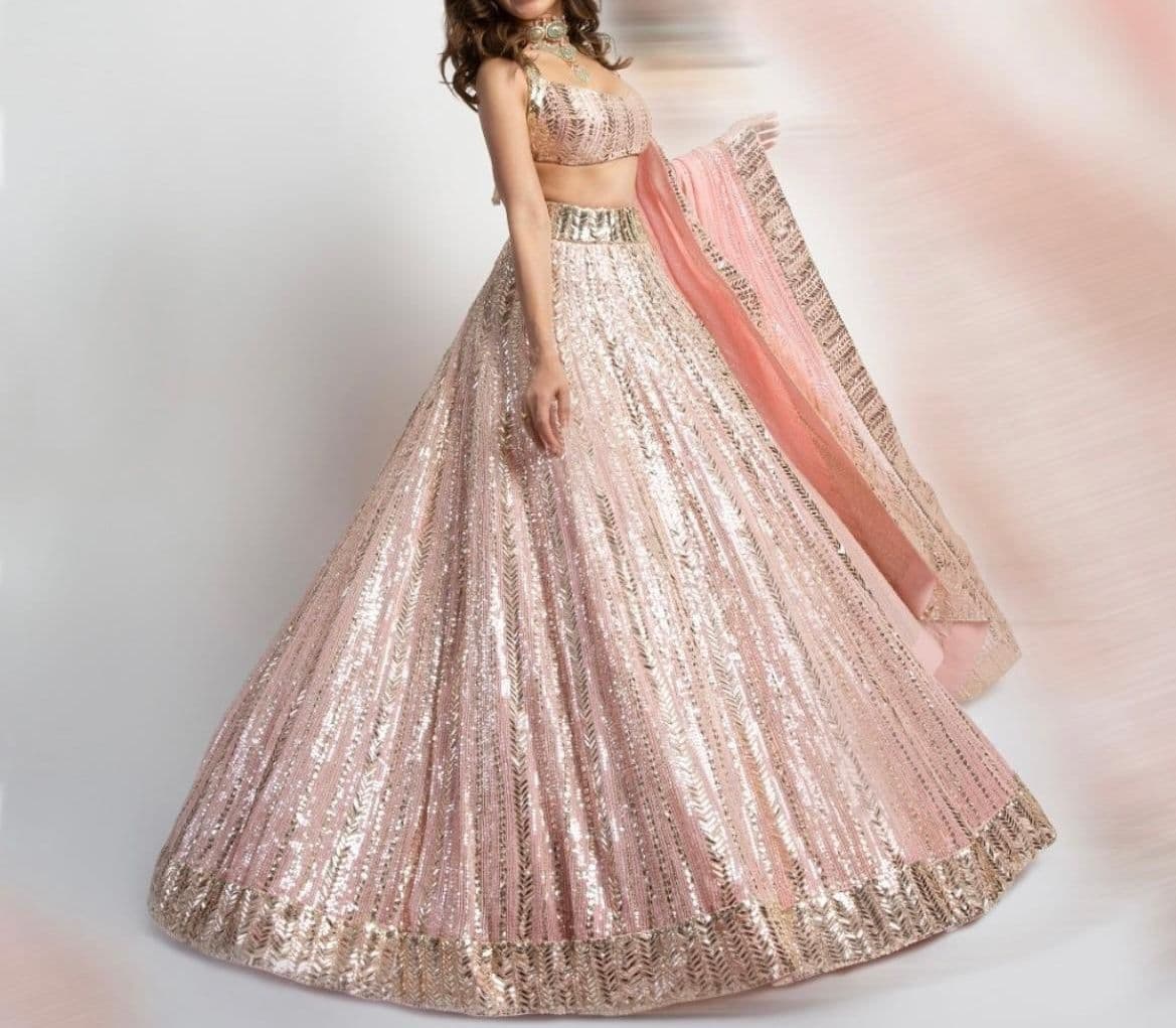 Bewildering Peach Color Occasion Wear Georgette Sequence Work Lehenga Choli