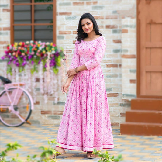 Light Pink Color Full Stitched Maslin Designer Digital Printed Festive Wear Gown