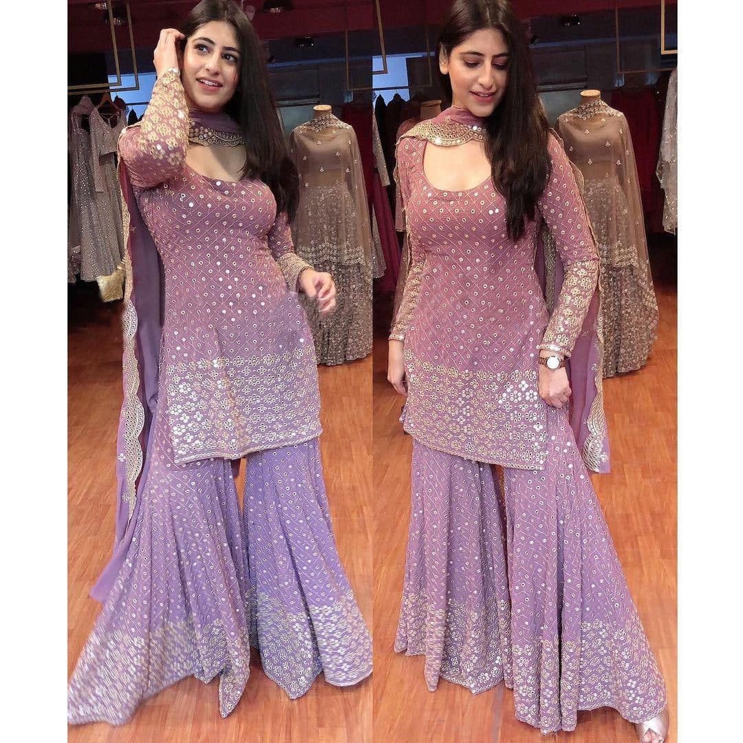 Divine Pink Color Georgette Embroidered Work Sharara Suit For Women