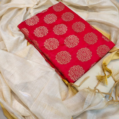 Red Color Jacquard Printed Design Banarasi Salwar Suit
