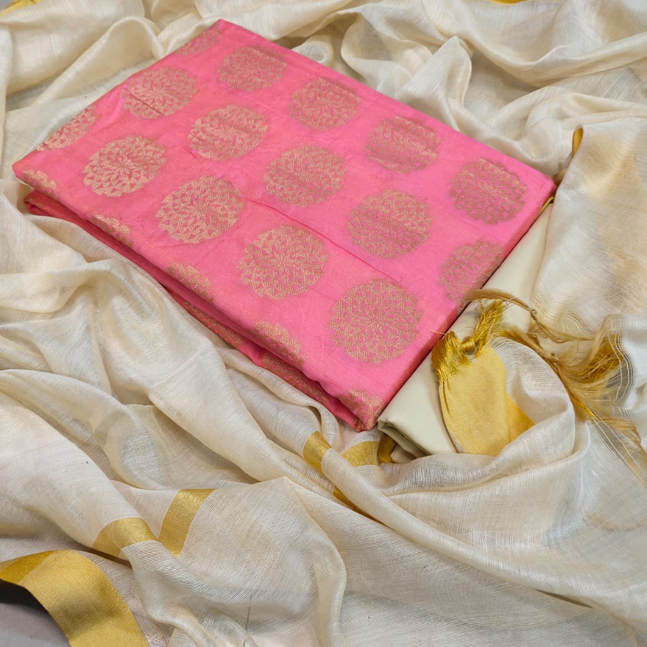 Light Pink Color Occasion Wear Banarasi Jacquard Printed Design Salwar Suit