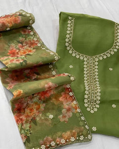 Alluring Green Color Cotton Hand Work Salwar Suit