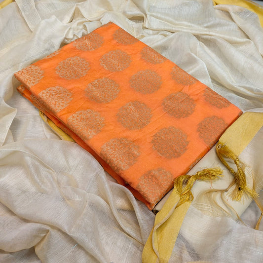 Orange Color Festive Wear Banarasi Jacquard Design Printed Salwar Kameez