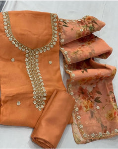 Orange Color Designer Hand Work Cotton Salwar Suit For Ladies