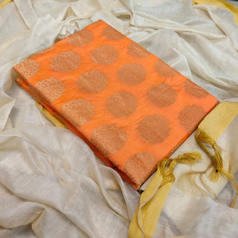 Orange Color Festive Wear Banarasi Jacquard Design Printed Salwar Kameez