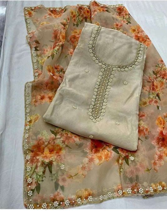 Blooming Grey Color Cotton hand Work Wedding Wear Salwar Suit