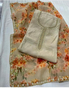 Blooming Grey Color Cotton hand Work Wedding Wear Salwar Suit