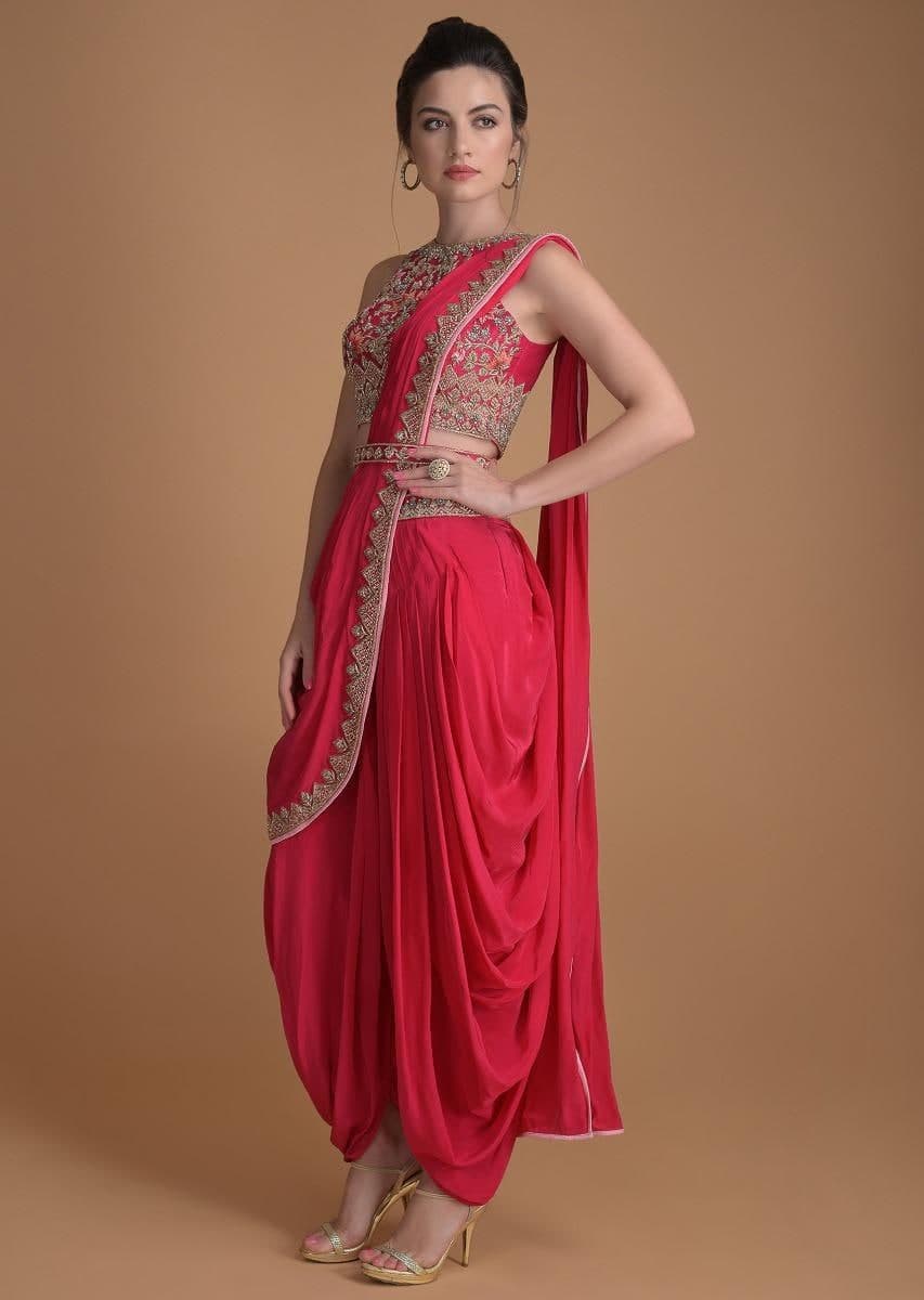 Amazing Red Color Georgette Coding Work Plazo Suit For Wedding Wear