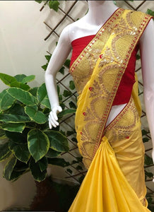 Yellow Color Designer Dola Silk Fancy Gotta Patti Work Festive Wear Designer Saree Blouse