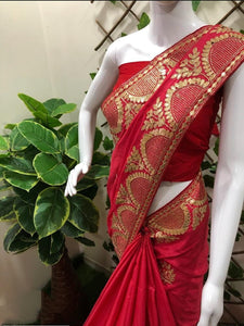 Red Color Party Wear Gotta Patti Work Dola Silk Design Designer Saree Blouse