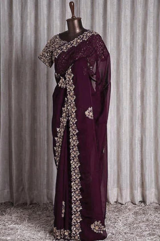 Thrilling Wine Color Art Silk Sequence Coding Work Saree Blouse For Women