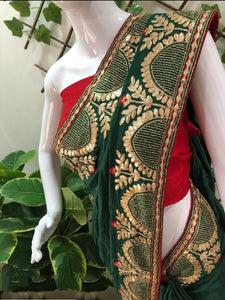 Dark Green Color Wedding Wear Dola Silk Fancy Patti Gotta Work Designer Saree Blouse Design