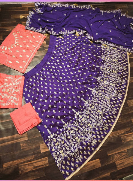 Good-looking Violet Color Taffeta Silk Embroidered Work Lehenga Choli For Wedding Wear