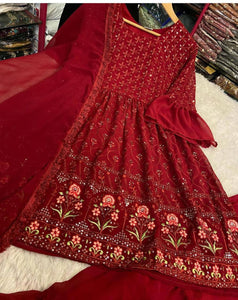 Gorgeous Maroon Color Georgette Chain Sequence Work Salwar Suit