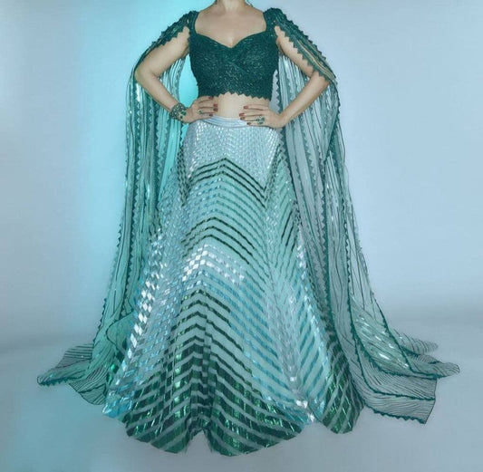 Green Color Occasion Wear Georgette Embroidered Work Lehenga Choli