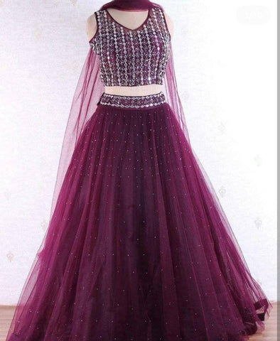 Adorable Wine Color Function Wear Net Mirror Moti Work Lehenga Choli