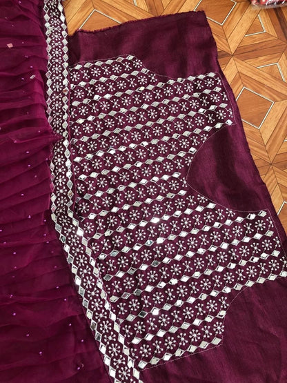 Adorable Wine Color Function Wear Net Mirror Moti Work Lehenga Choli