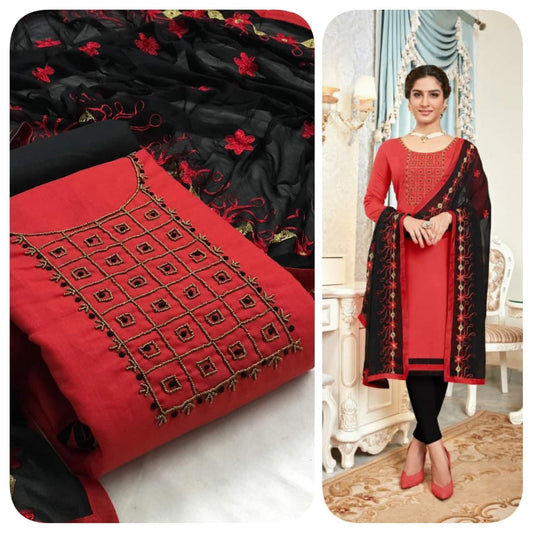 Peach Red Color Chanderi Coding Sequence Work Salwar Suit