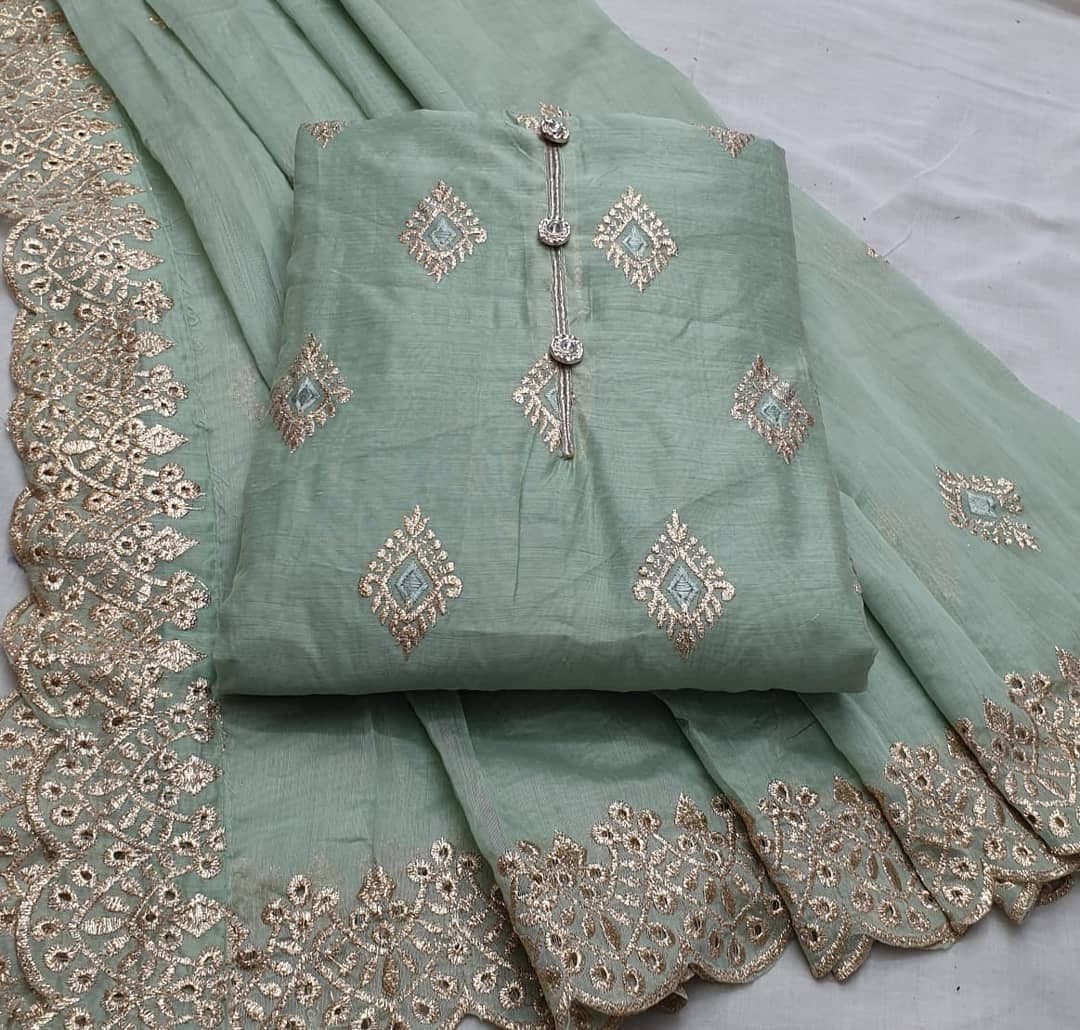 Modern Green Color Hand Work Fancy Chanderi Salwar Suit
